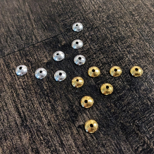 REDUCED Bali Plain Round Bead Caps in Sterling or Gold Vermeil, 4.5mm wide - sold by the pair