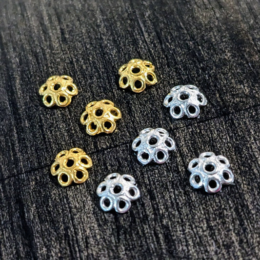 Bali Plain Flower Bead Caps Artisan-made supplies, 1.8mm x 5.5mm - sold by the pair