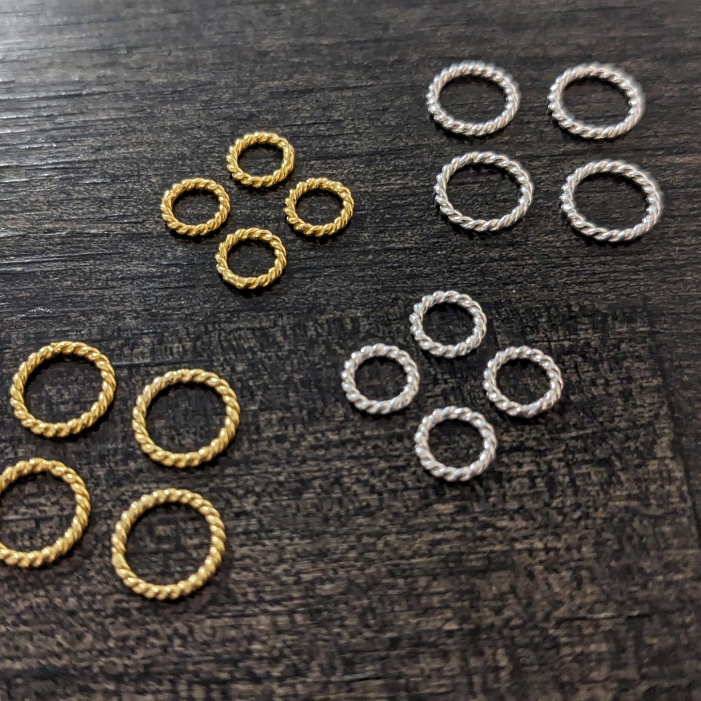 Bali Twisted Round Closed Jump Rings or Links, 5mm, 6mm or 8mm diameter - sold in sets of 10