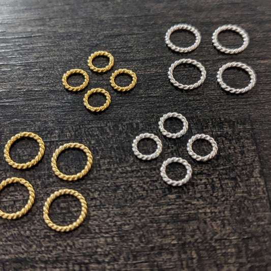Bali Twisted Round Closed Jump Rings or Links, 5mm, 6mm, 7mm or 8mm diameter - sold in sets of 10