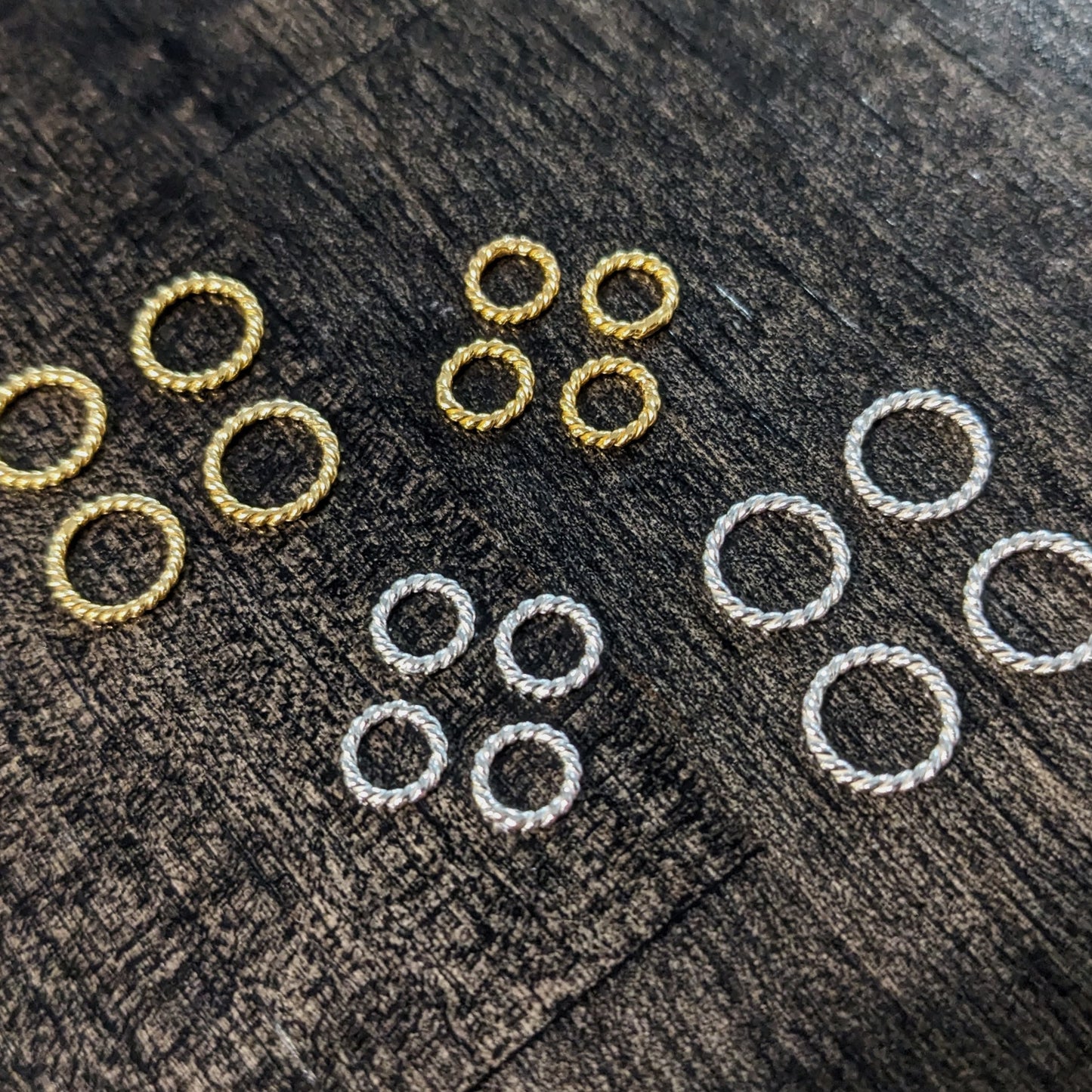 Bali Twisted Round Closed Jump Rings or Links, 5mm, 6mm or 8mm diameter - sold in sets of 10