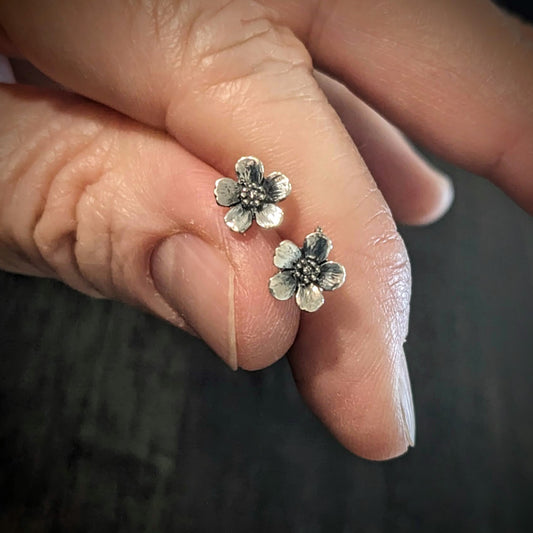 Bali Flower Earring Posts, 7mm flowers, backings included - sold by the pair