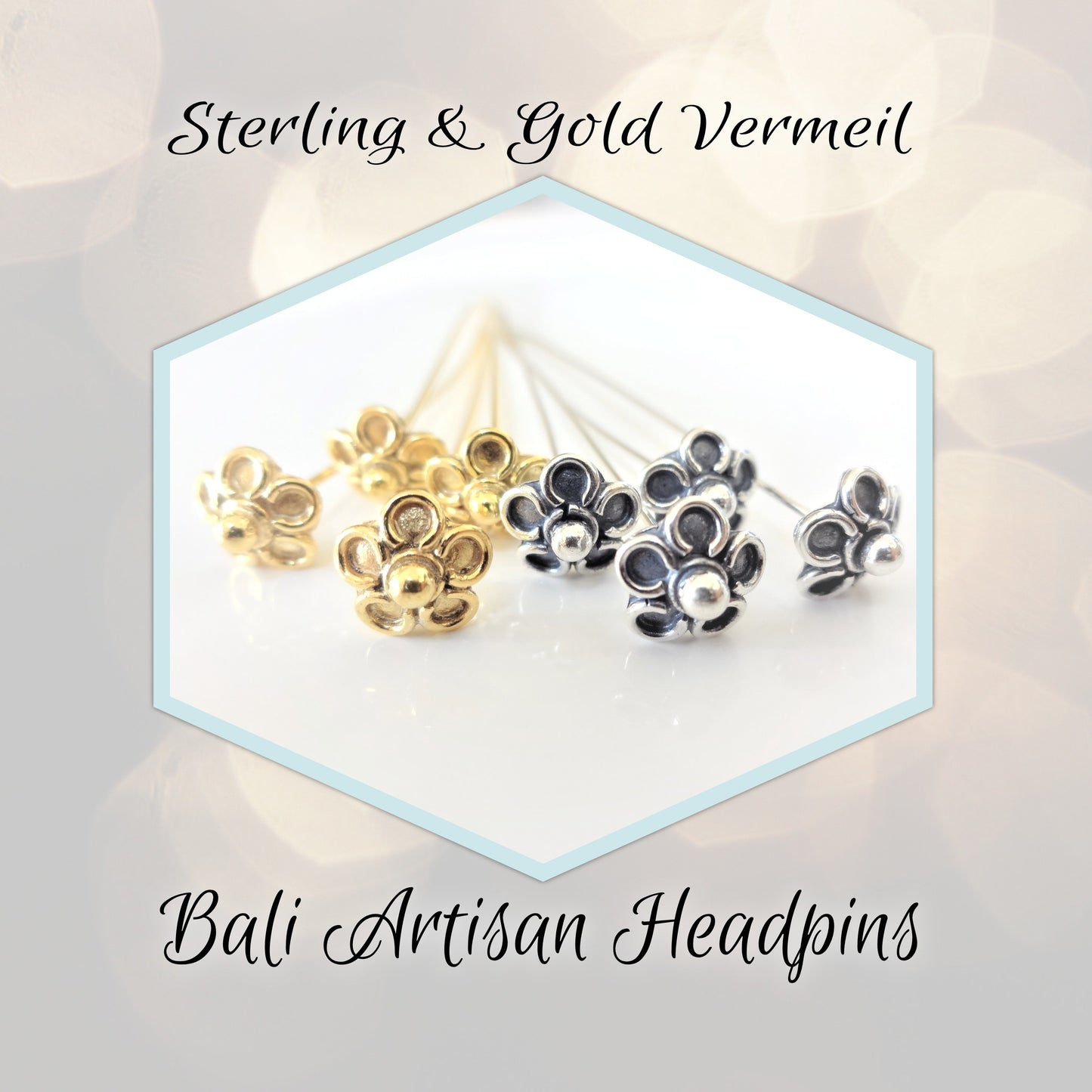 Bali Large Flower Headpins, 22 gauge, 55mm long, 8mm head - sold by the pair