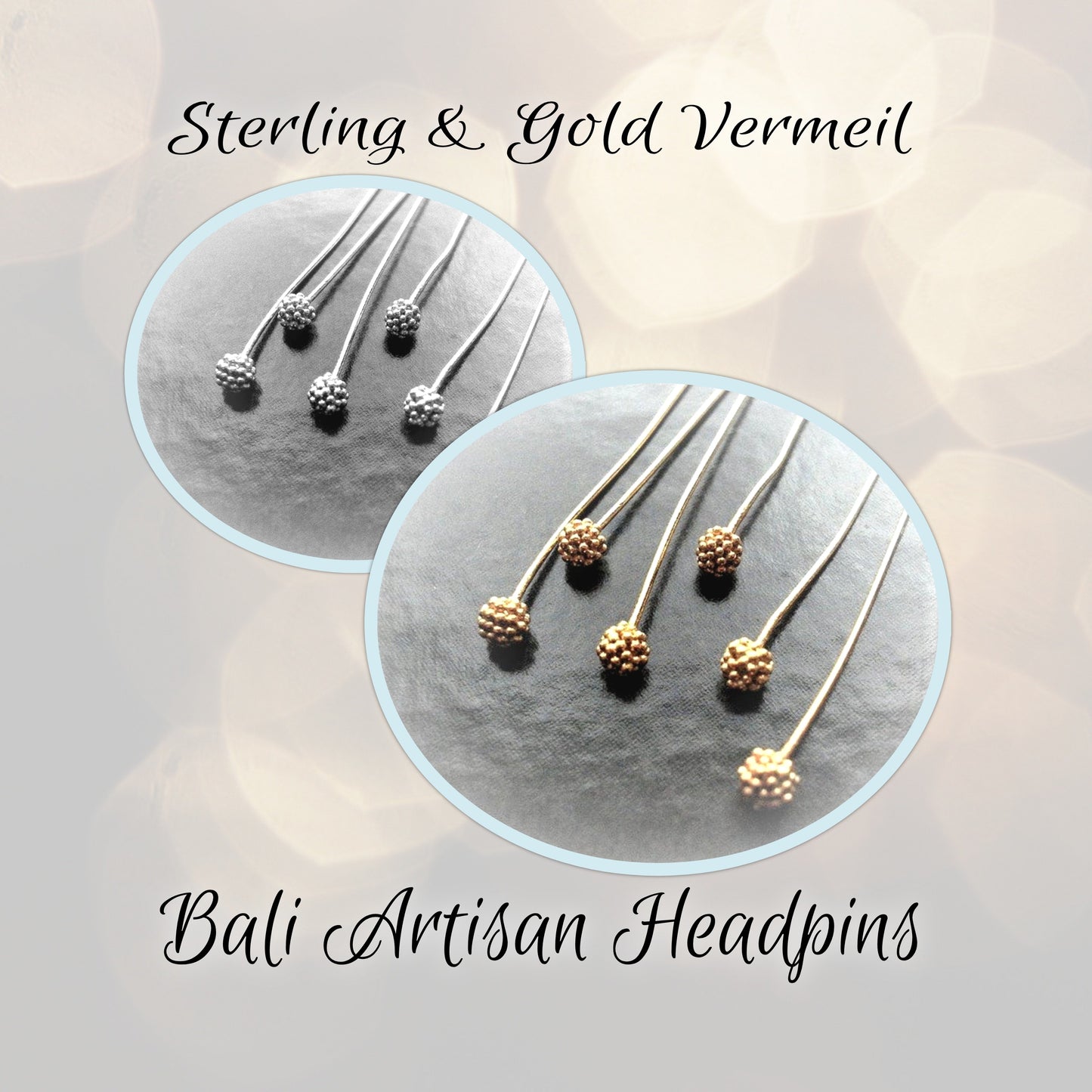Bali Granulated Ball Headpins, 24 gauge, 65mm long, 3mm head - sold by the pair