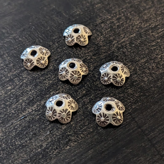 CLEARANCE Hill Tribe Flower Stamped Bead Caps, 7mm wide - sold by the pair