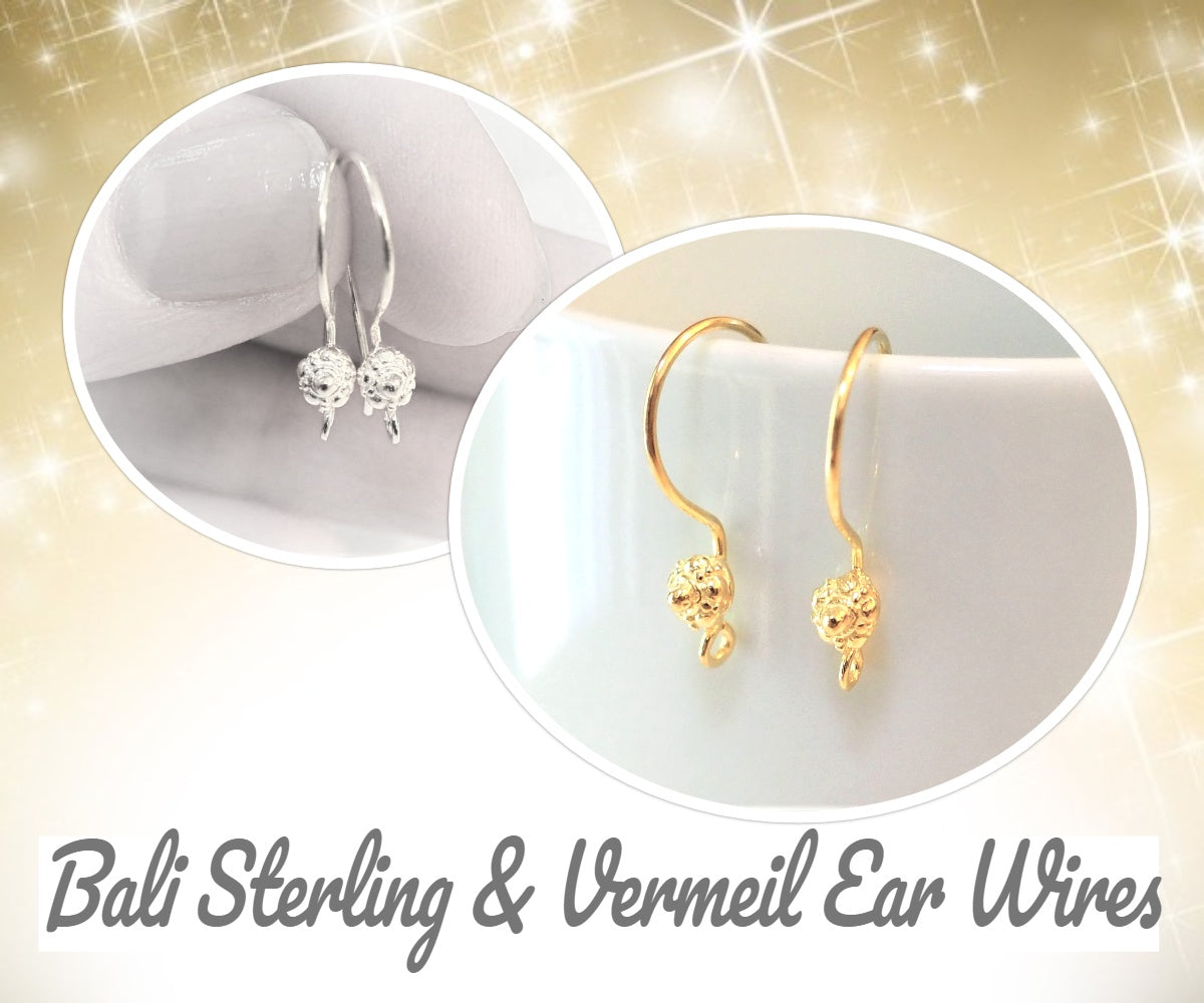 CLEARANCE Bali Medallion Ear Wires Gold Vermeil or Sterling Silver, 21mm long, 20 gauge - sold by the pair