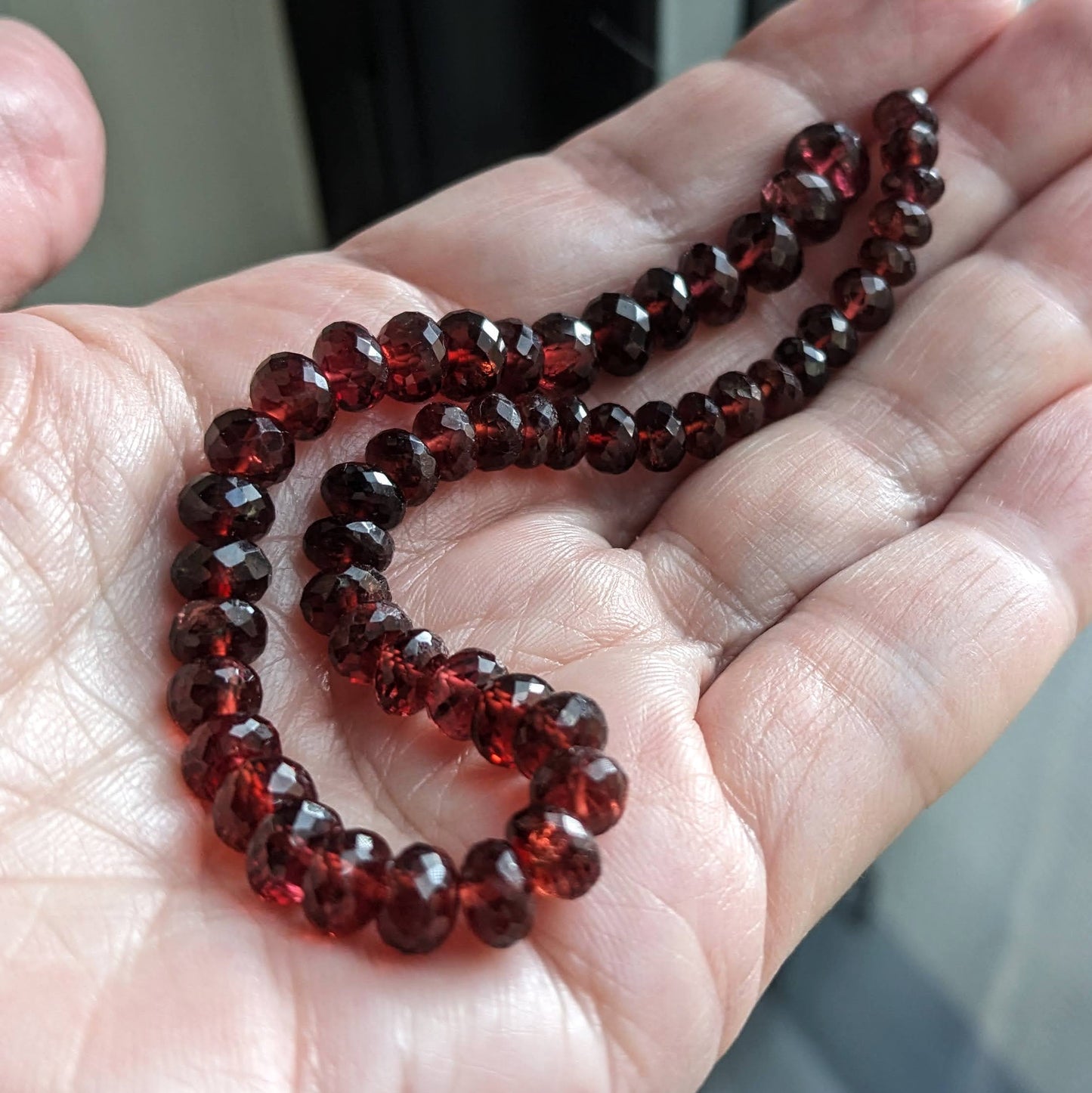 Mozambique Garnet Faceted Rondelle Beads, 8 inch strand, 4.5-7mm beads