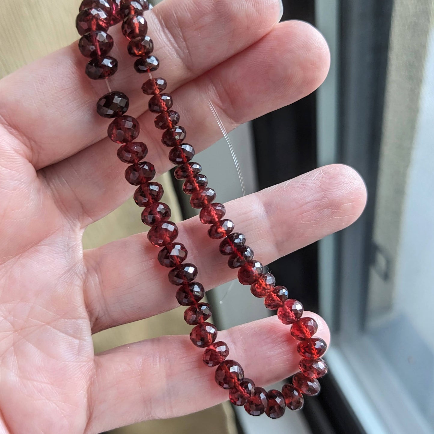 Mozambique Garnet Faceted Rondelle Beads, 8 inch strand, 4.5-7mm beads