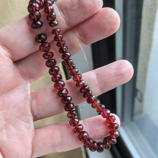 Mozambique Garnet Faceted Rondelle Beads, 8 inch strand, 4.5-7mm beads