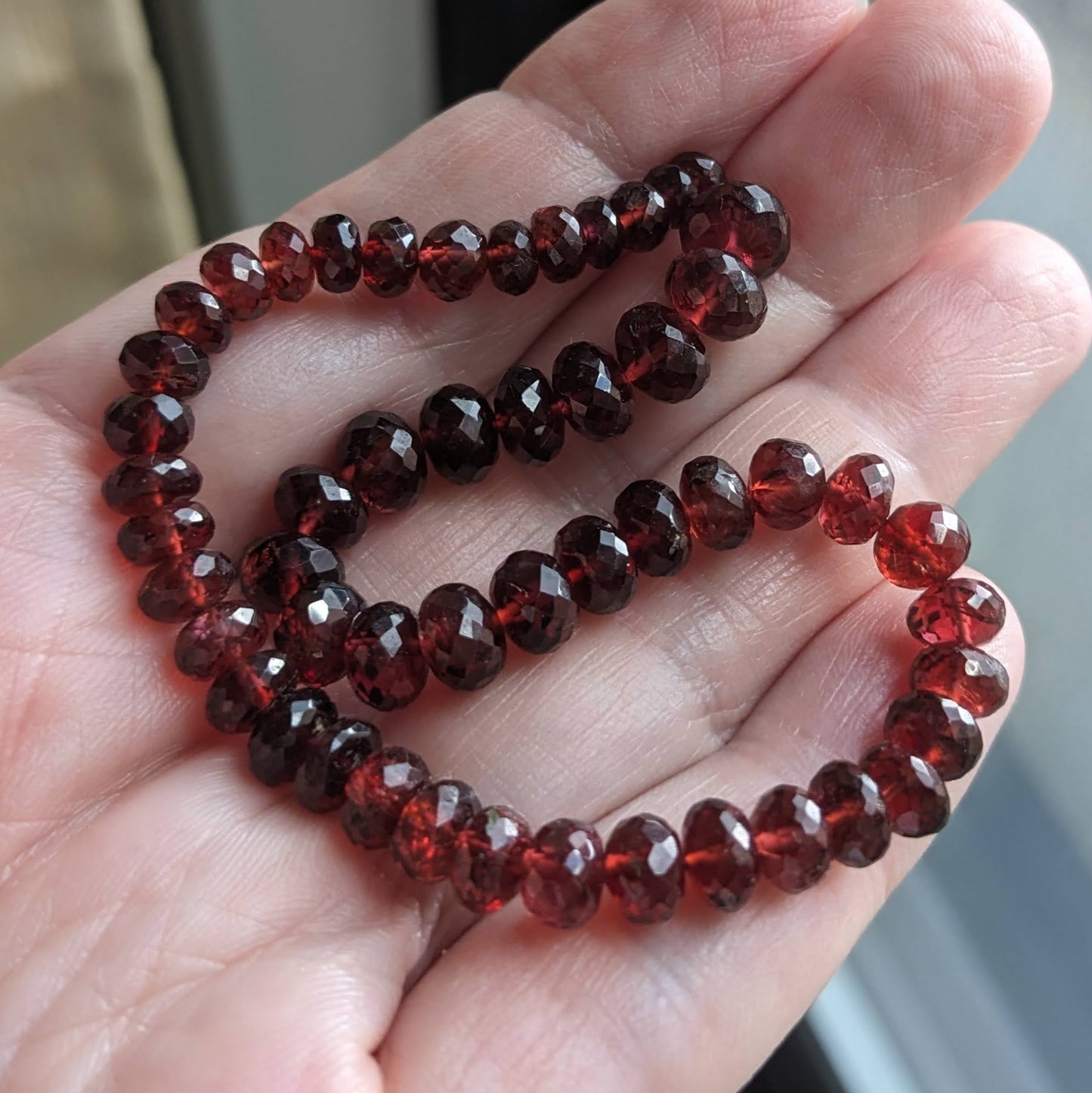 Mozambique Garnet Faceted Rondelle Beads, 8 inch strand, 4.5-7mm beads