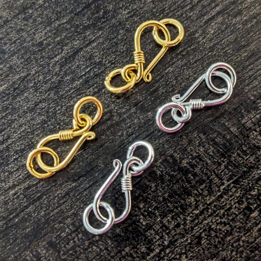 Bali Hook Clasp, 11mm long, Sterling Silver or 24kt Gold Vermeil - sold individually