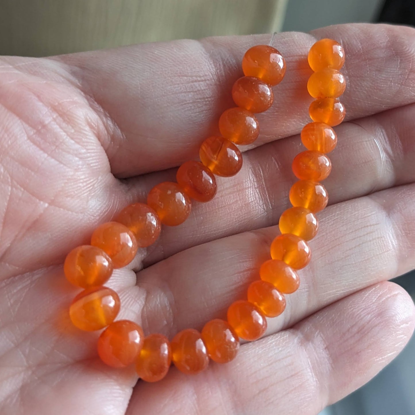 Orange Carnelian Smooth Rondelles, 25 beads, 5-6mm diameter
