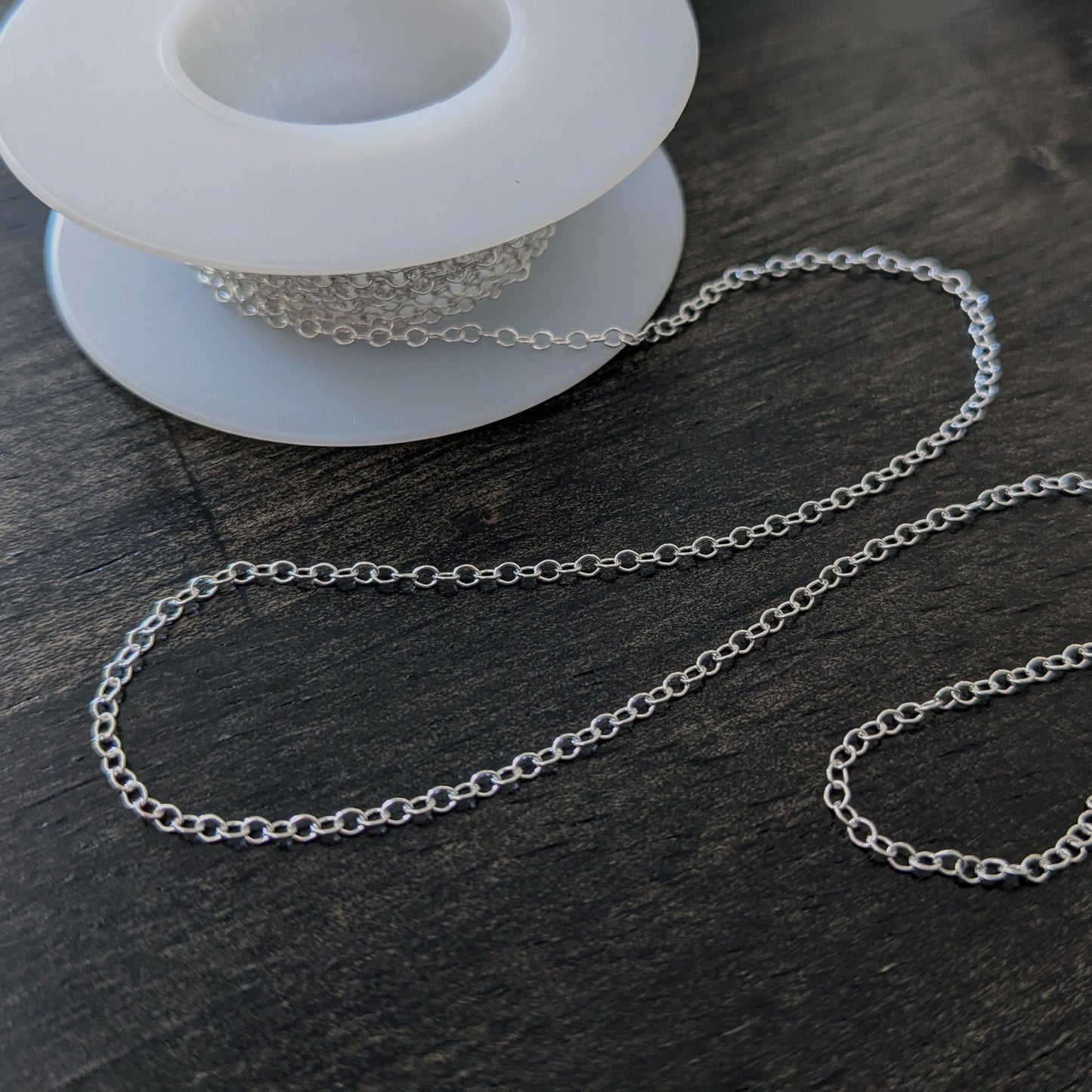 CLEARANCE Sterling Silver Round Cable Chain (1.5mm links), 28 gauge - sold by the inch