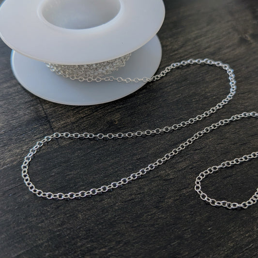 CLEARANCE Sterling Silver Round Cable Chain (1.5mm links), 28 gauge - sold by the inch