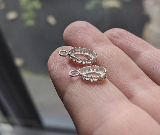 Ornate OVAL Bezel Cup Pendant with closed loop, Sterling Silver, 6x8mm, 8x10mm or 10x12mm cabochon settings - sold individually