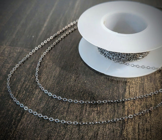 Sterling Silver Flat Cable Chain, 1.3mm, bright or oxidized, unfinished bulk chain - sold by the inch
