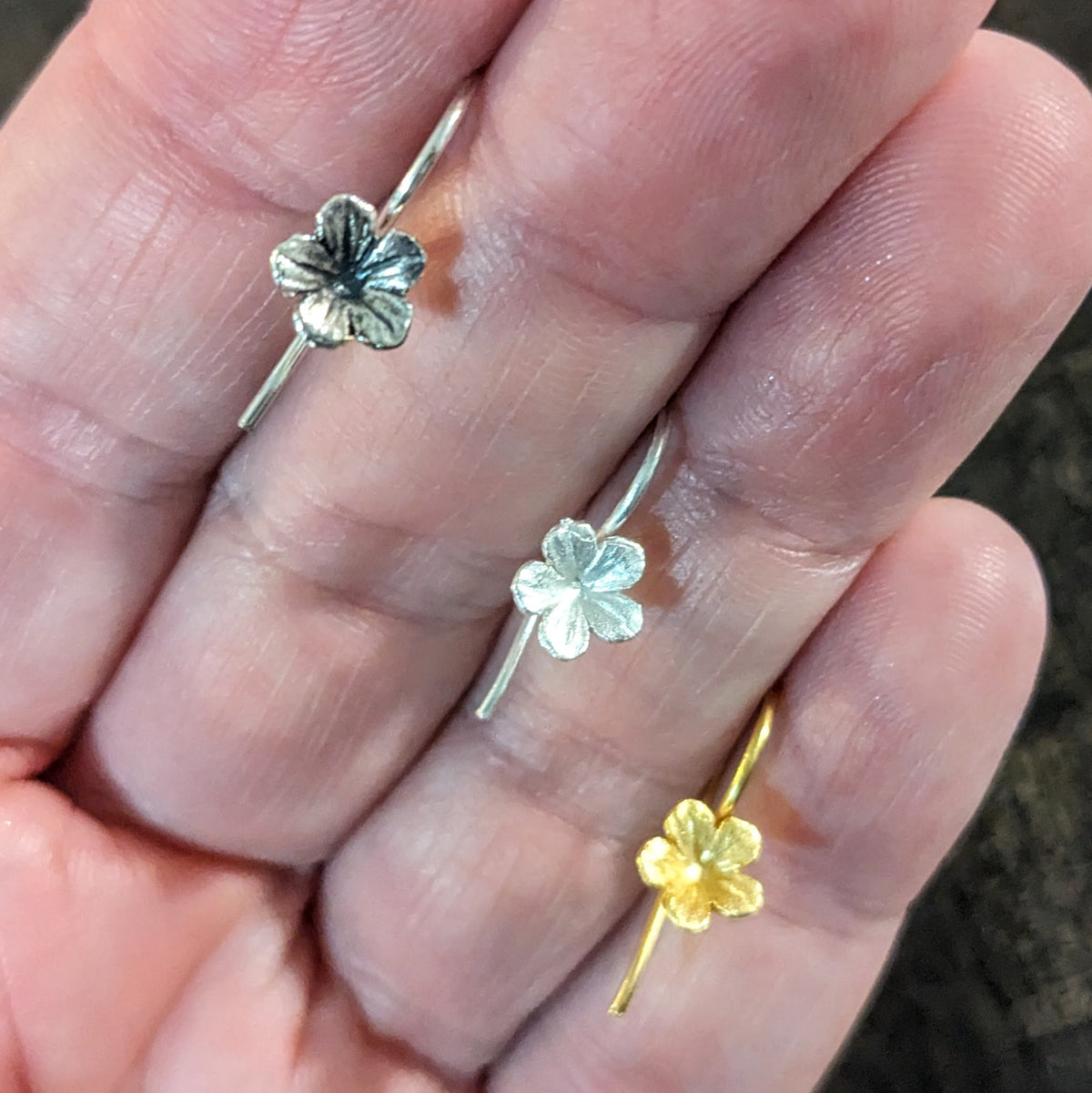 Bali BRASS Plumeria Ear Wires, 20mm long, 7mm flower, 20 gauge - sold by the pair
