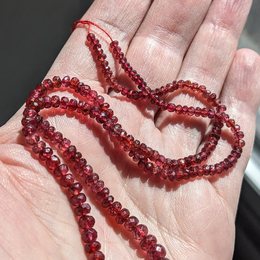 Crimson Red Spinel Faceted Rondelle Beads - 1/4 strand (4 inches long)