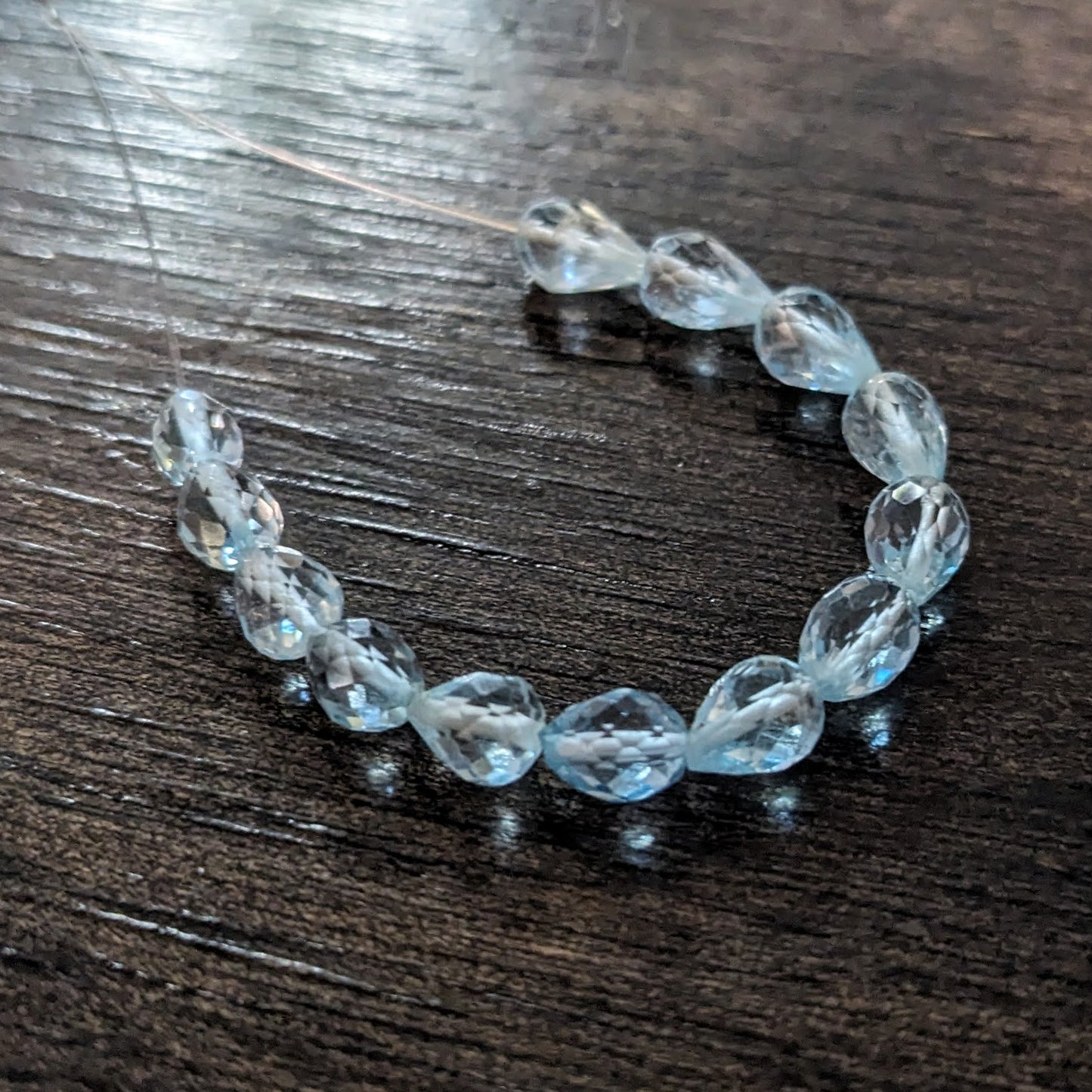 Sky Blue Topaz Faceted Straight-drilled Drop Briolettes, 13 beads, 5-6.5mm long