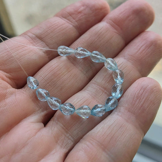Sky Blue Topaz Faceted Straight-drilled Drop Briolettes, 13 beads, 5-6.5mm long