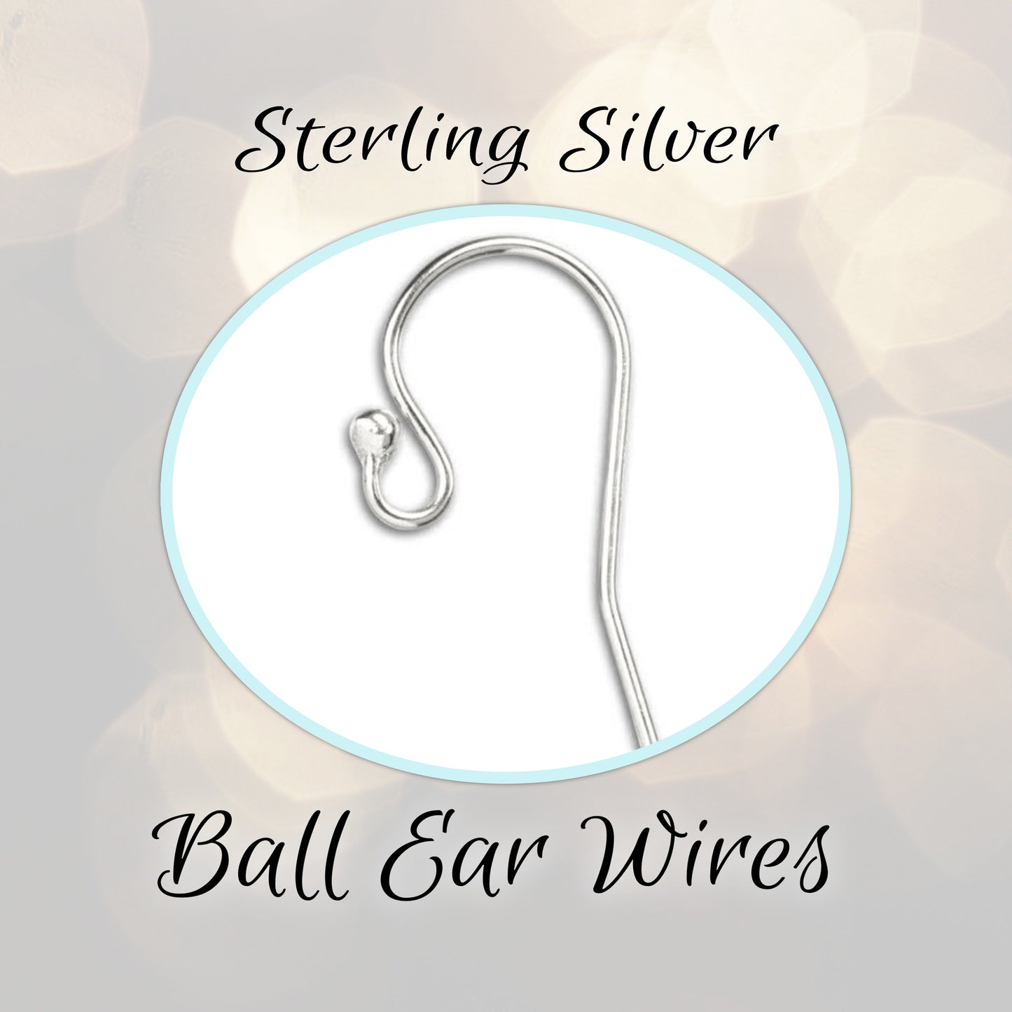 Ball Ear Wires Sterling Silver, 21 gauge, 20mm x 11mm - sold by the pair