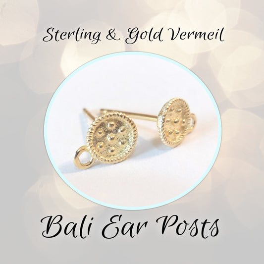 Bali Dotted Earring Posts, 6.5mm x 8.5mm, 2.5mm closed loop - one pair + backings