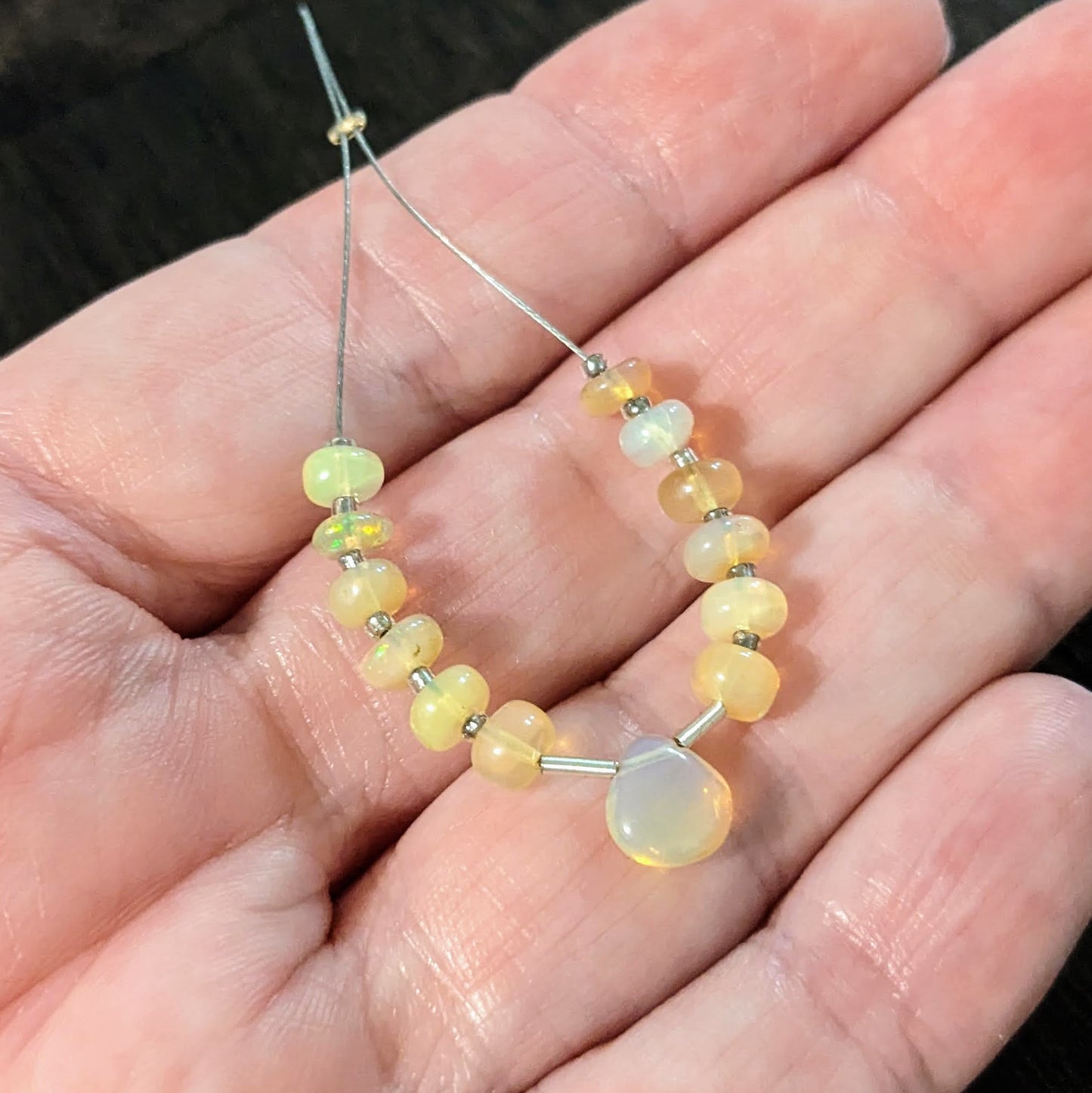 Creamy Yellow Ethiopian Welo Opal Smooth Rondelles + Focal Briolette