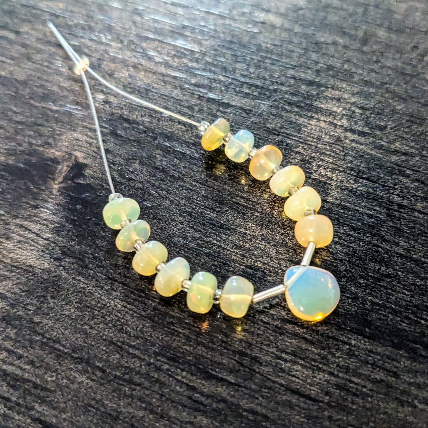 Creamy Yellow Ethiopian Welo Opal Smooth Rondelles + Focal Briolette