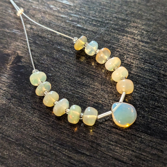 Creamy Yellow Ethiopian Welo Opal Smooth Rondelles + Focal Briolette