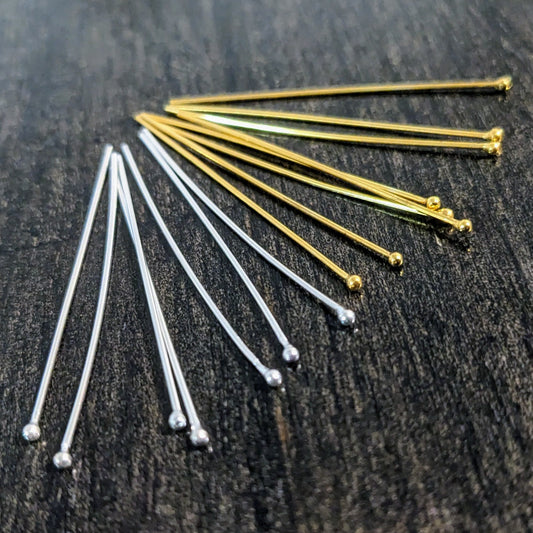 Bali Ball Headpins, 22 gauge, 40mm long, 1.5mm ball ends - sold in sets of 10