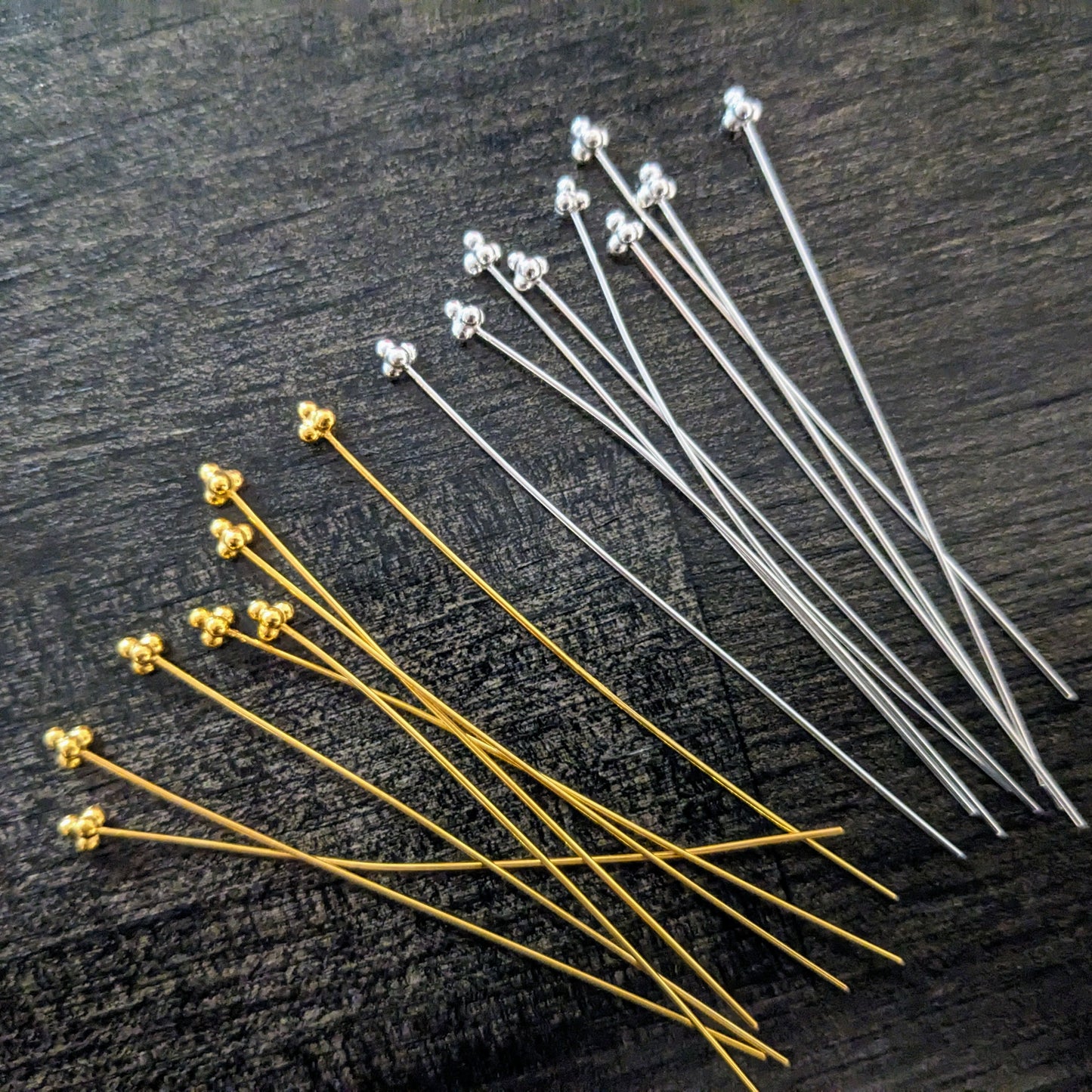 Bali 4-ball Headpins, 23 gauge, 60mm long, 4mm head - sold by the pair
