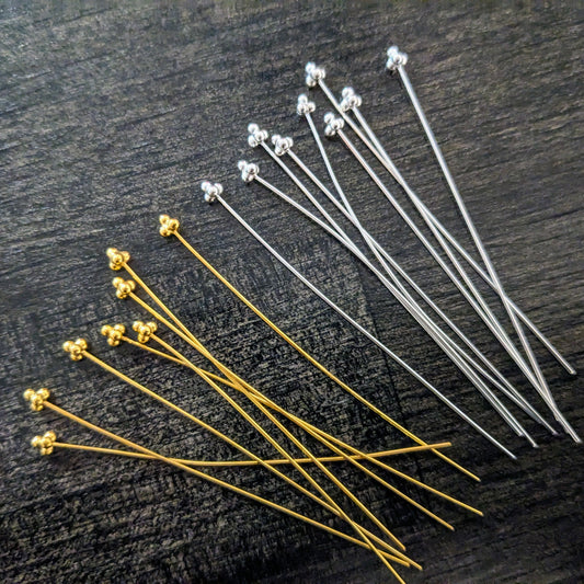 Bali 4-ball Headpins, 23 gauge, 60mm long, 4mm head - sold by the pair
