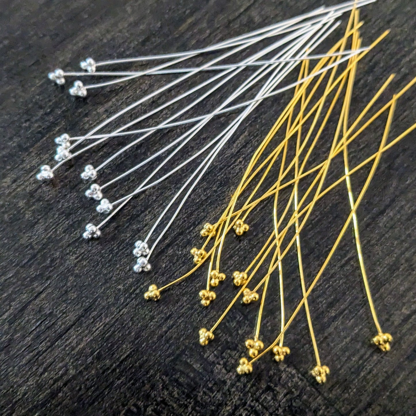Bali 4-ball Headpins, 26 gauge, 60mm long, 3mm head - sold by the pair