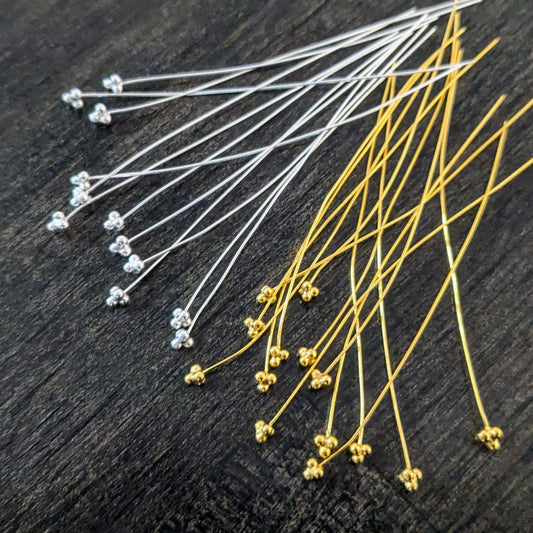 Bali 4-ball Headpins, 26 gauge, 60mm long, 3mm head - sold by the pair