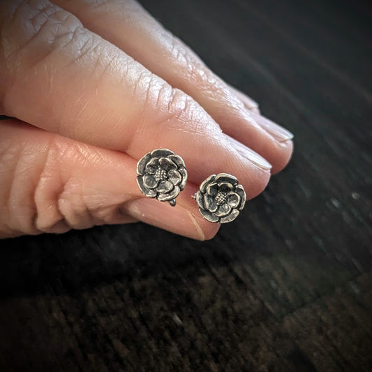 CLEARANCE Bali Peony Flower Earring Posts, 7mm flowers, backings included - sold by the pair