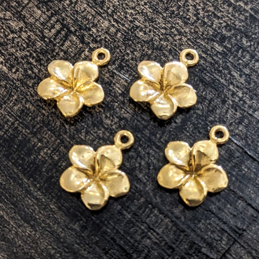 Bali Plumeria Flower Charms, 9mm wide x 10.7mm high (including loop) - sold individually
