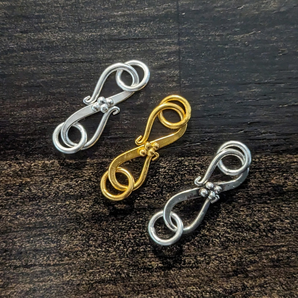 Bali Brass Dotted Hook Clasp, 17mm long - sold individually