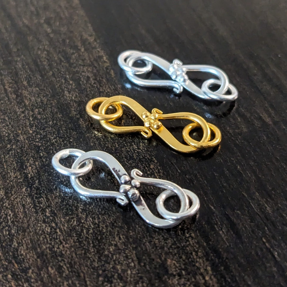 Bali Brass Dotted Hook Clasp, 17mm long - sold individually