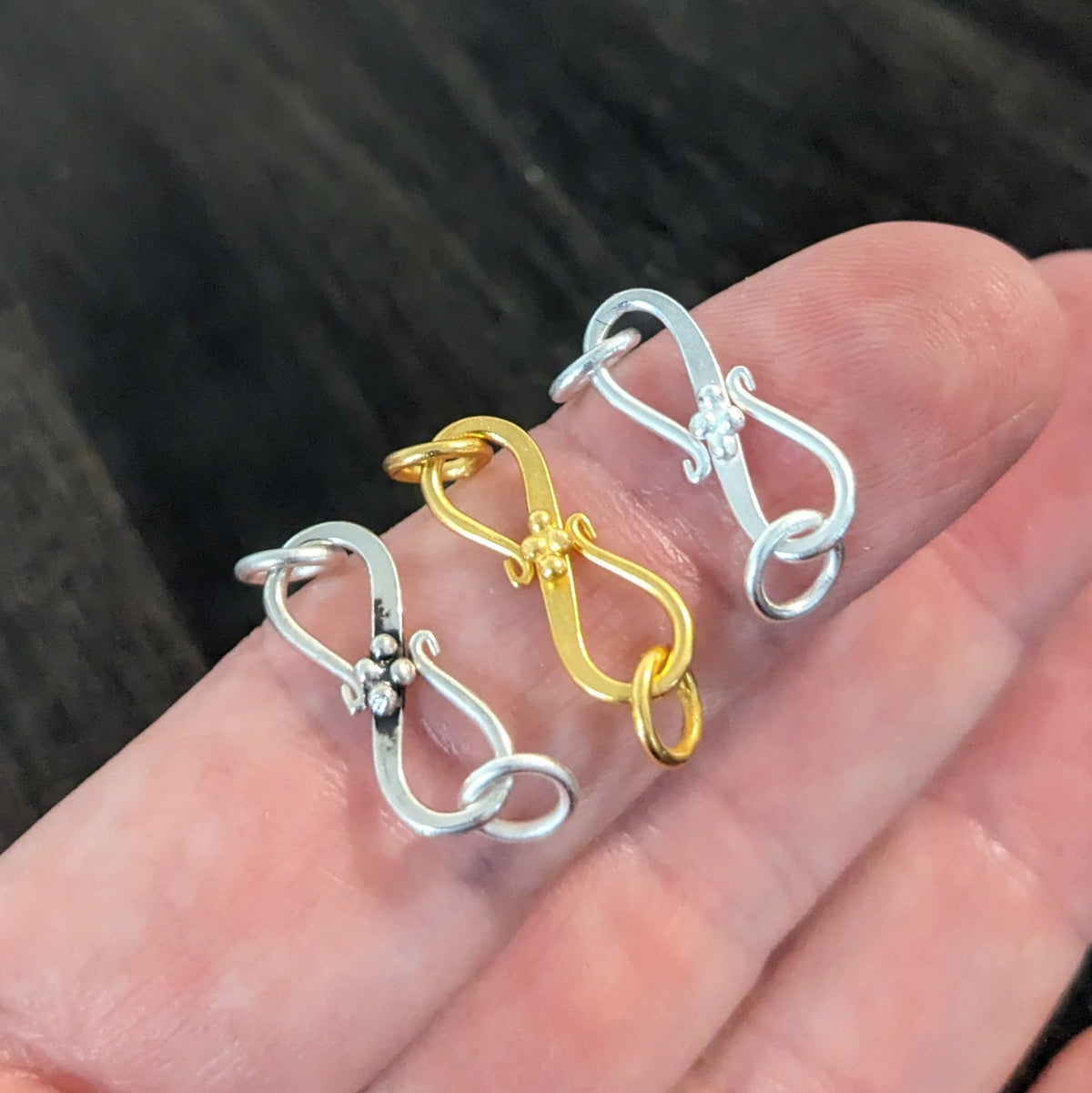 Bali Brass Dotted Hook Clasp, 17mm long - sold individually