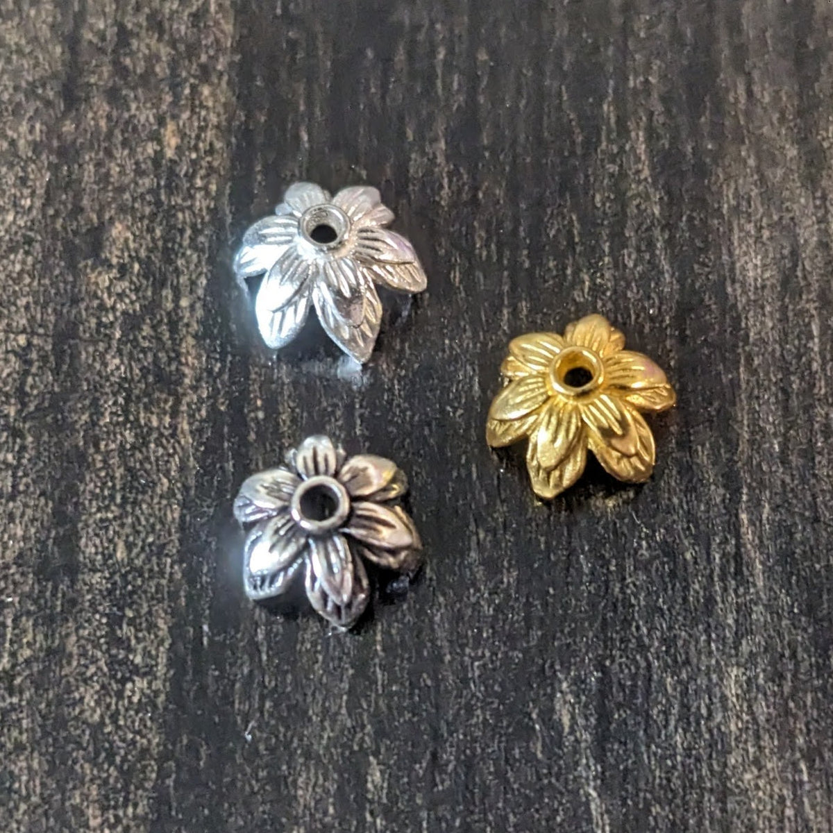 Bali Brass Flower Bead Caps Artisan-made supplies, 5.5mm x 9mm - sold by the pair