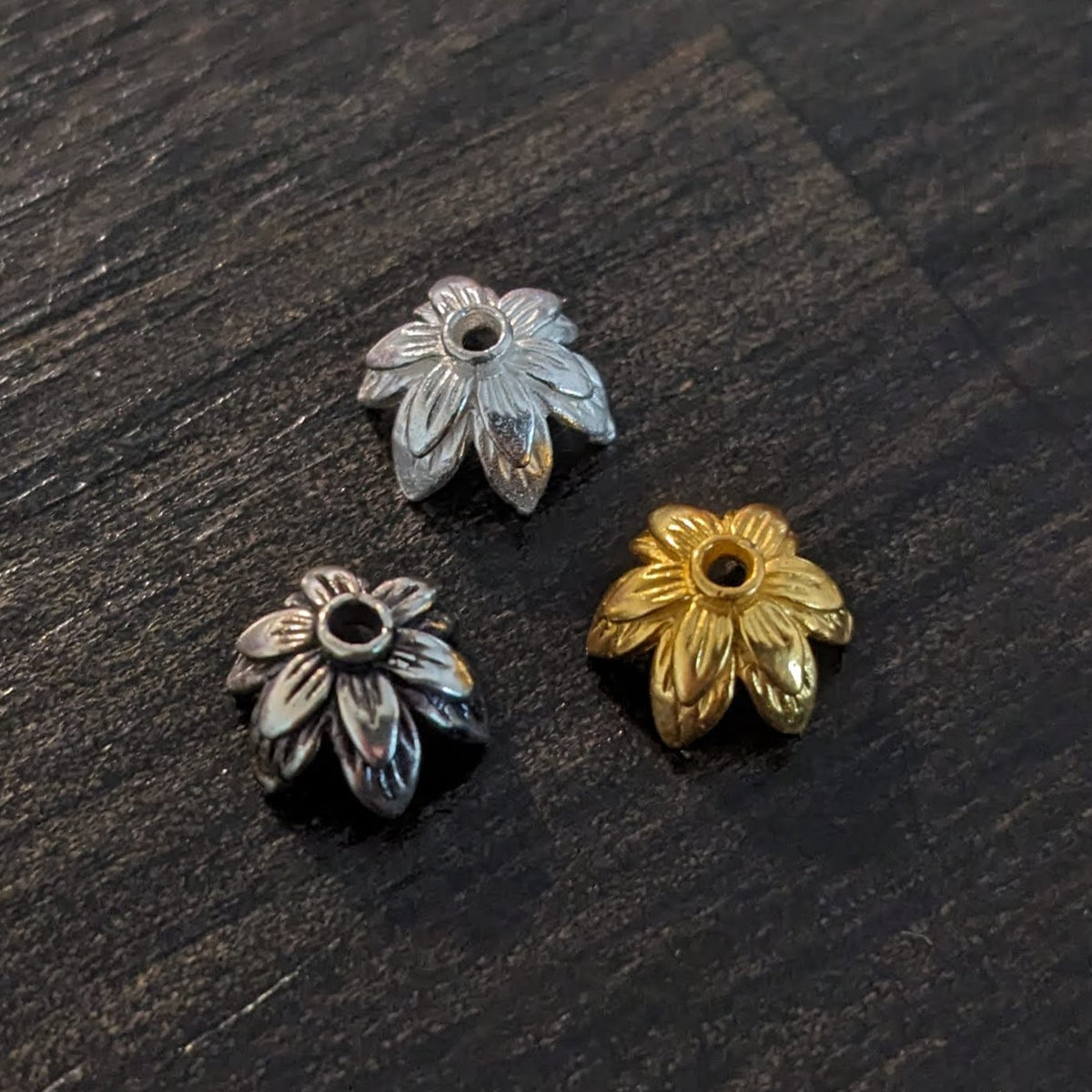 Bali Brass Flower Bead Caps Artisan-made supplies, 5.5mm x 9mm - sold by the pair
