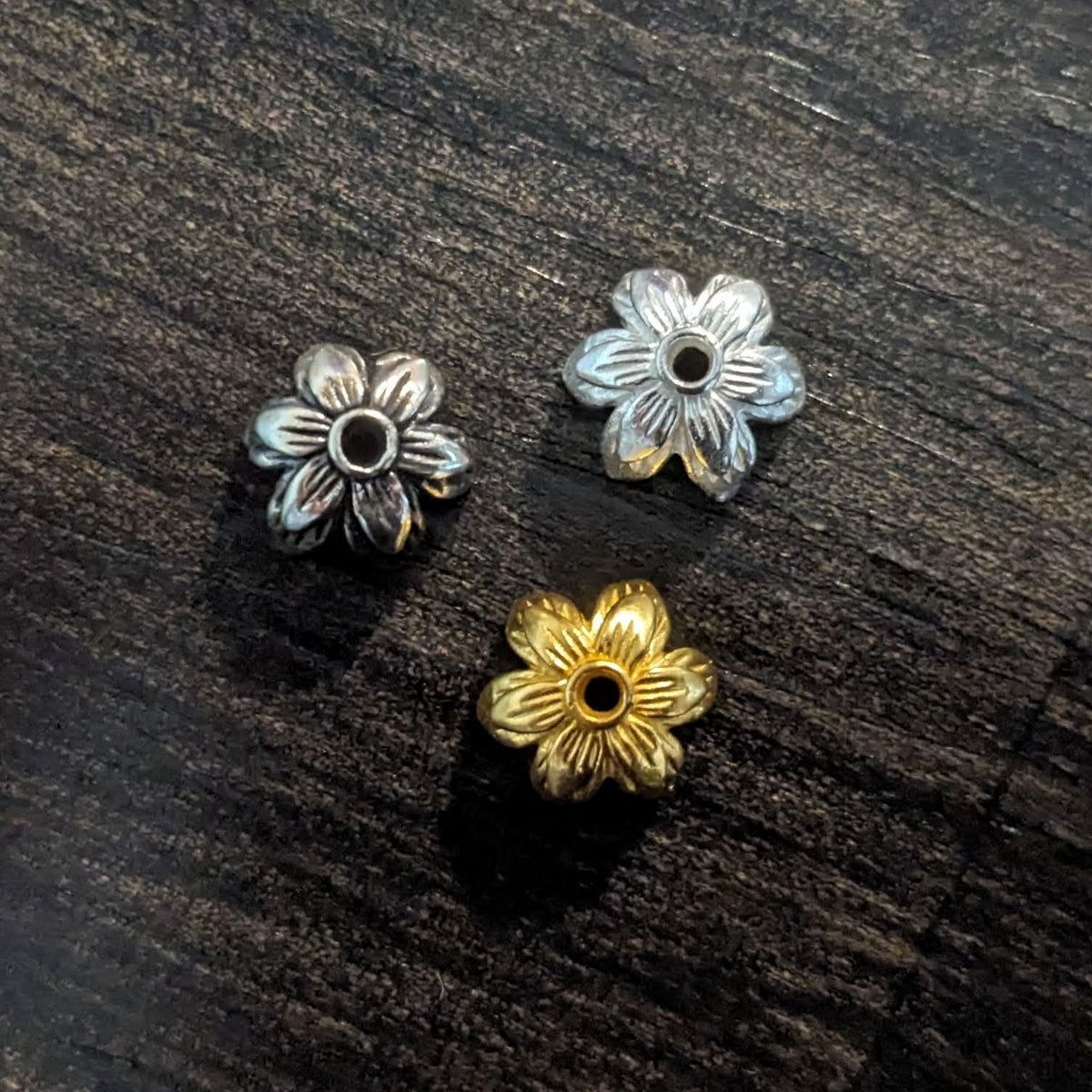 Bali Brass Flower Bead Caps Artisan-made supplies, 5.5mm x 9mm - sold by the pair
