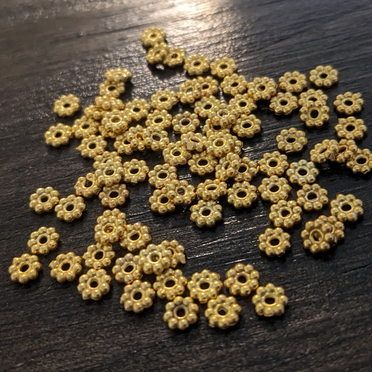 Brass Daisy Spacer Beads, 4mm diameter - sold in sets of 10