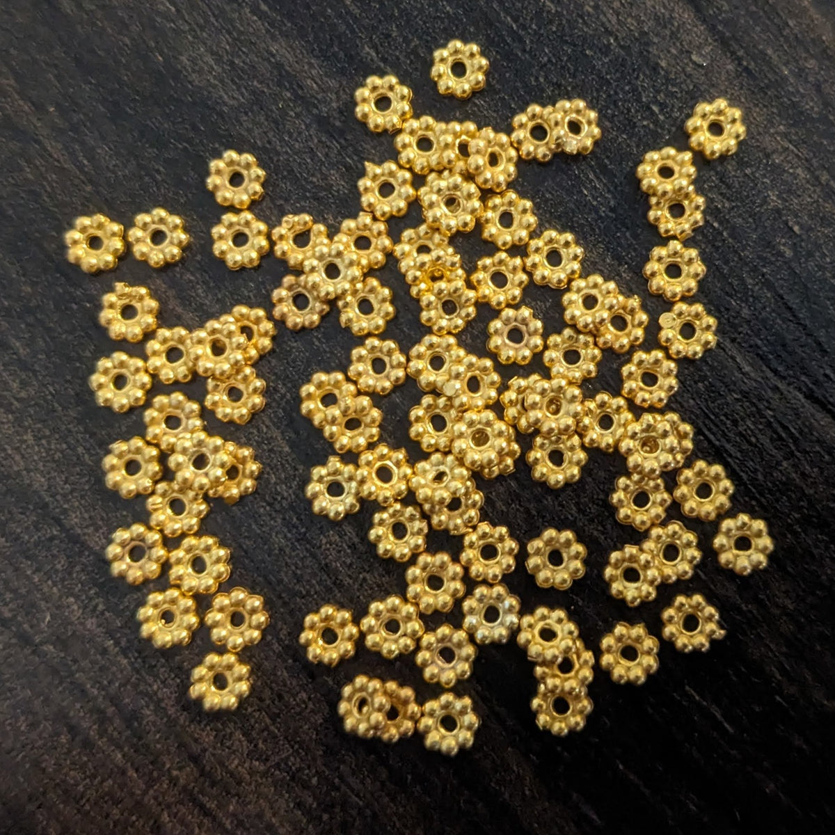 Brass Daisy Spacer Beads, 4mm diameter - sold in sets of 10