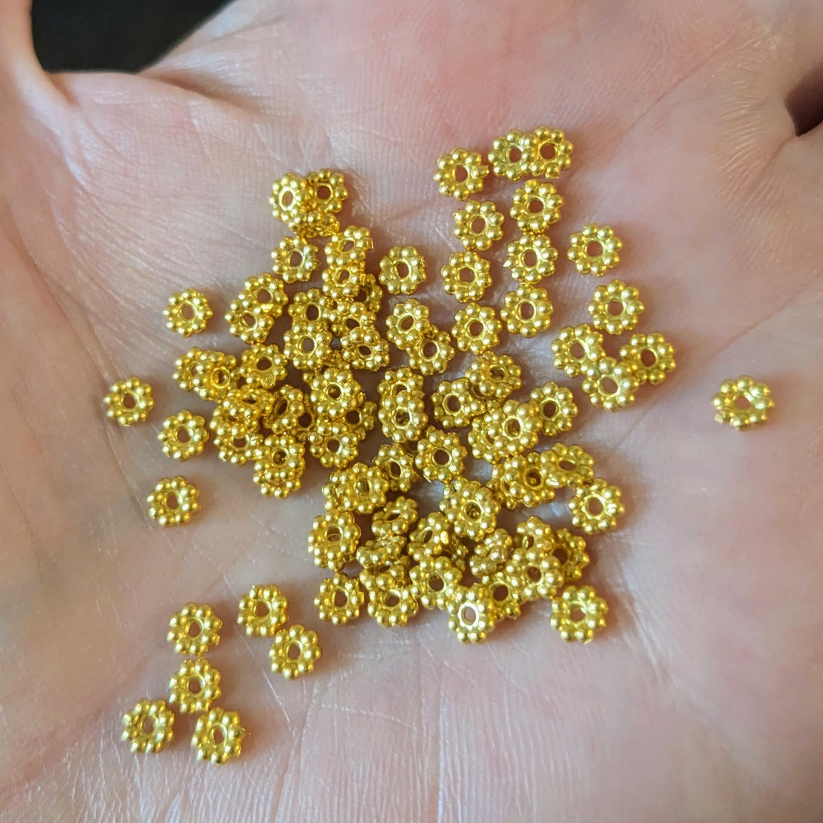 Brass Daisy Spacer Beads, 4mm diameter - sold in sets of 10