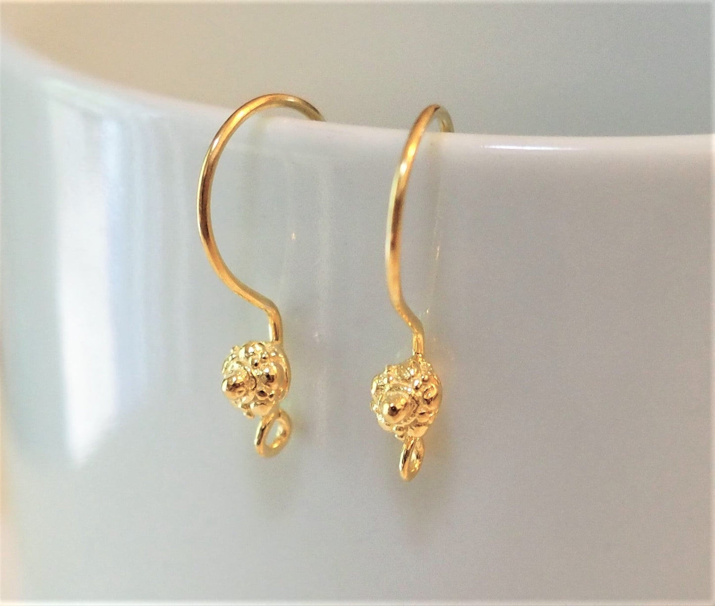 CLEARANCE Bali Medallion Ear Wires Gold Vermeil or Sterling Silver, 21mm long, 20 gauge - sold by the pair