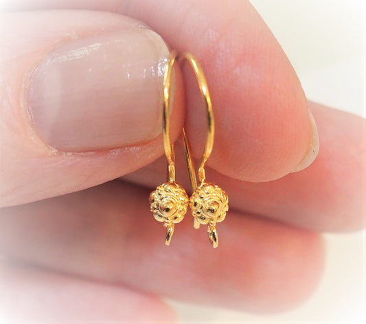 CLEARANCE Bali Medallion Ear Wires Gold Vermeil or Sterling Silver, 21mm long, 20 gauge - sold by the pair