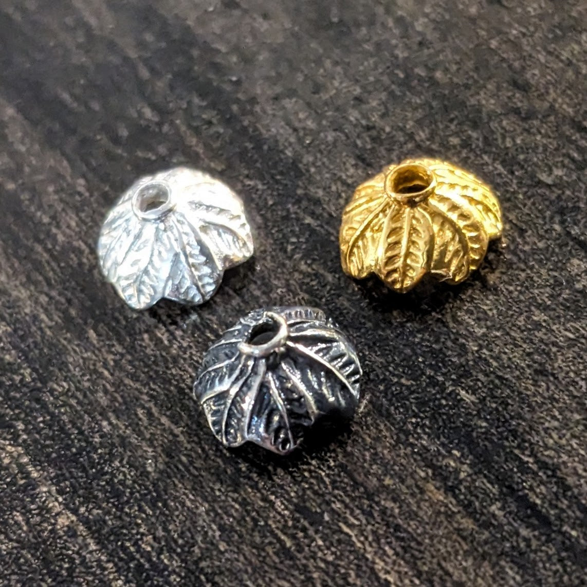 Bali Brass Leafy Bead Caps Artisan-made supplies, 5.2mm x 8.7mm - sold by the pair