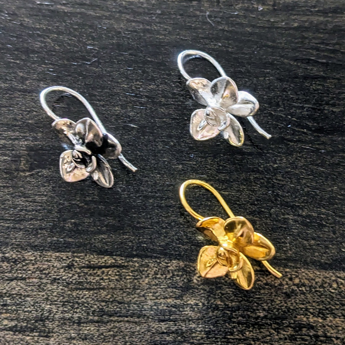 Bali BRASS Large Orchid Ear Wires, 20mm long, 13.5mm flower, 20 gauge - sold by the pair