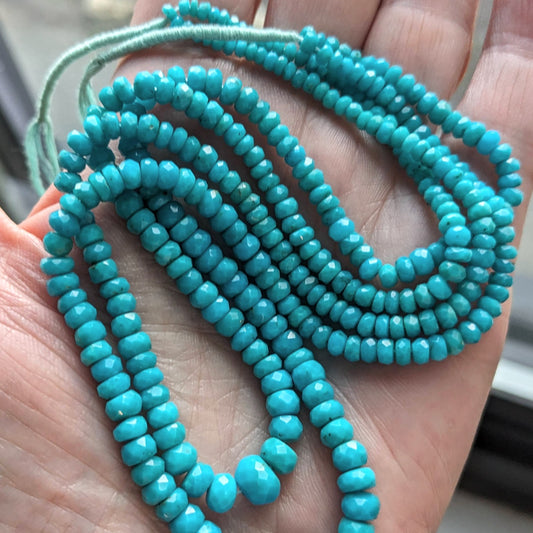 Mexican Blue Turquoise Faceted Rondelle Beads, choose size & strand length